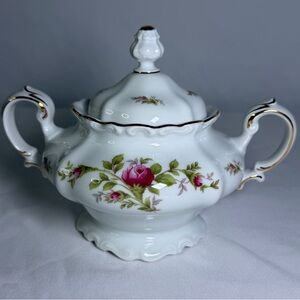 Vintage Johann Haviland Moss Rose Sugar Bowl with Lid Bavaria Germany Fine China